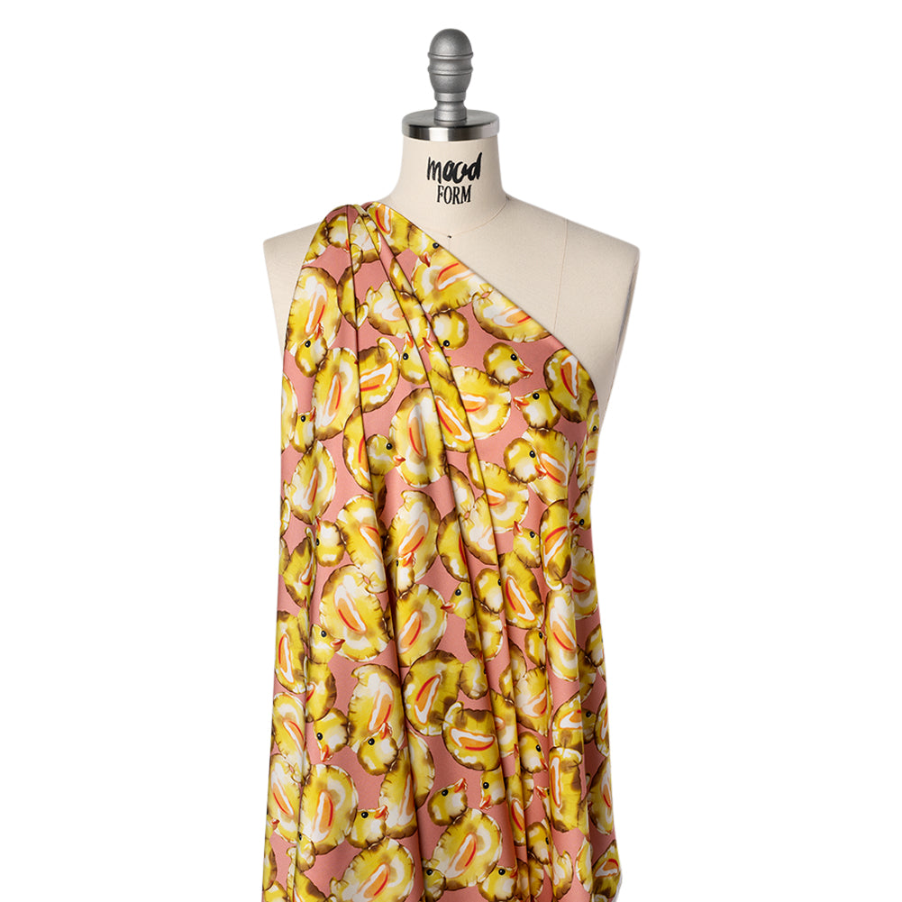 Polyester Satin - Yellow and Rose Pink Small Rubber Ducky Balloons - Mood Exclusive Puffed Pond Print Drape Polyester Satin - Yellow and Rose Pink Small Rubber Ducky Balloons - Mood Exclusive Puffed Pond Print Drape