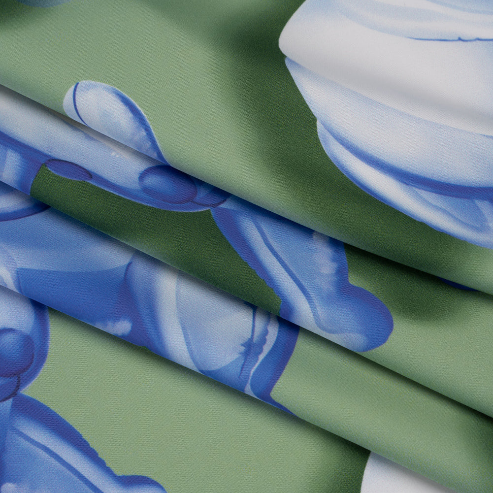 Polyester Satin - Blue and Green Inflatable Dogs - Mood Exclusive Pup Pop Print - Folded Polyester Satin - Blue and Green Inflatable Dogs - Mood Exclusive Pup Pop Print - Folded