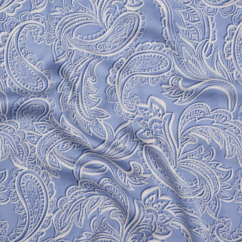 Polyester Satin - Blue and Cream Paisley - Mood Exclusive Spice Scroll Print Polyester Satin - Blue and Cream Paisley - Mood Exclusive Spice Scroll Print