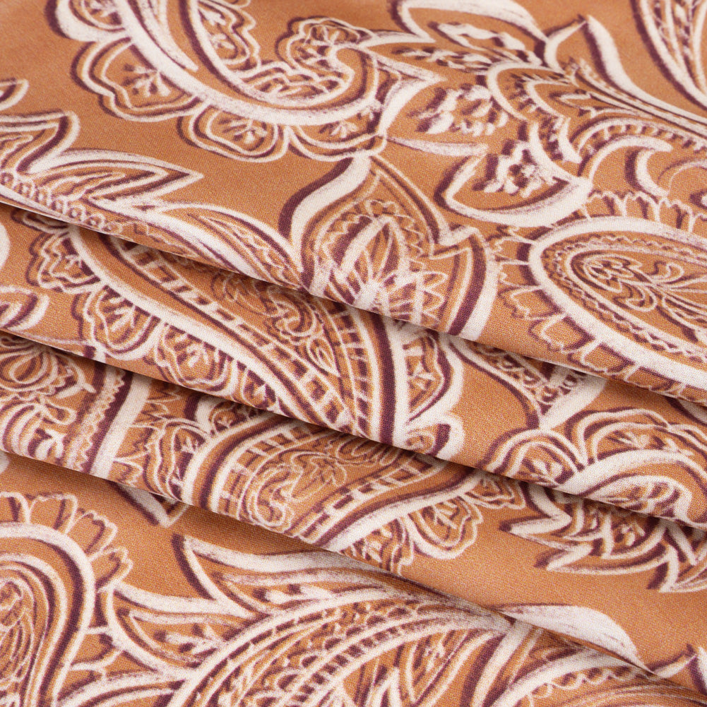 Polyester Satin - Tan, Cream and Brown Paisley - Mood Exclusive Spice Scroll Print Polyester Satin - Tan, Cream and Brown Paisley - Mood Exclusive Spice Scroll Print