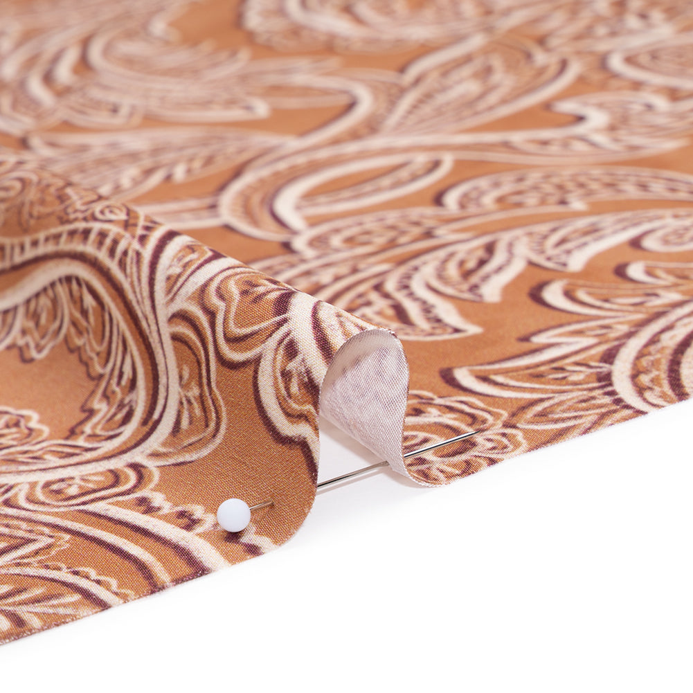 Polyester Satin - Tan, Cream and Brown Paisley - Mood Exclusive Spice Scroll Print Polyester Satin - Tan, Cream and Brown Paisley - Mood Exclusive Spice Scroll Print