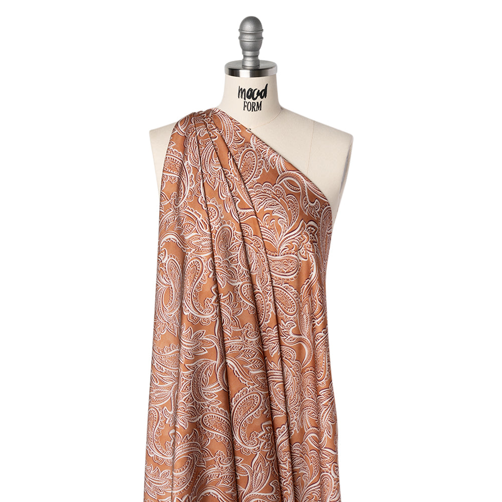 Polyester Satin - Tan, Cream and Brown Paisley - Mood Exclusive Spice Scroll Print Polyester Satin - Tan, Cream and Brown Paisley - Mood Exclusive Spice Scroll Print