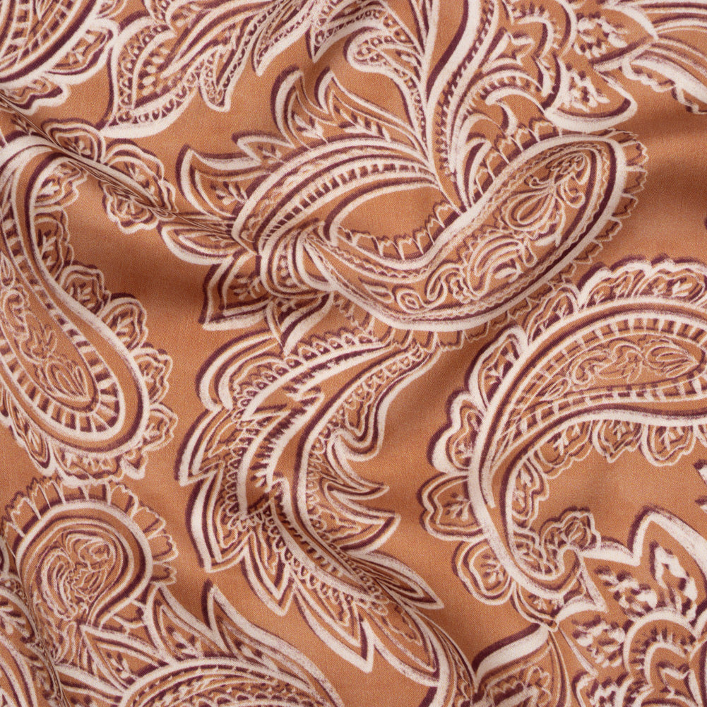 Polyester Satin - Tan, Cream and Brown Paisley - Mood Exclusive Spice Scroll Print Polyester Satin - Tan, Cream and Brown Paisley - Mood Exclusive Spice Scroll Print