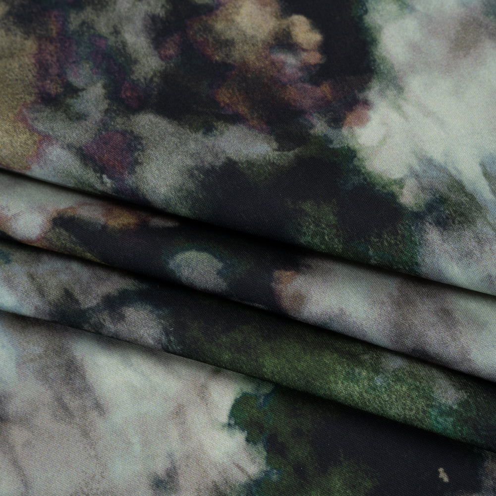 Polyester Satin - Forest Green, Beige and Muted Pale Blue Abstract Painting - Mood Exclusive Earthtone Flow Print Folded Polyester Satin - Forest Green, Beige and Muted Pale Blue Abstract Painting - Mood Exclusive Earthtone Flow Print Folded