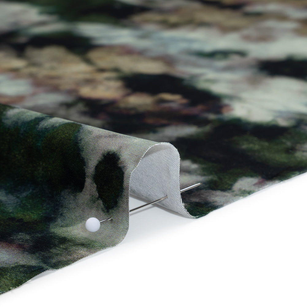 Polyester Satin - Forest Green, Beige and Muted Pale Blue Abstract Painting - Mood Exclusive Earthtone Flow Print Detail Polyester Satin - Forest Green, Beige and Muted Pale Blue Abstract Painting - Mood Exclusive Earthtone Flow Print Detail