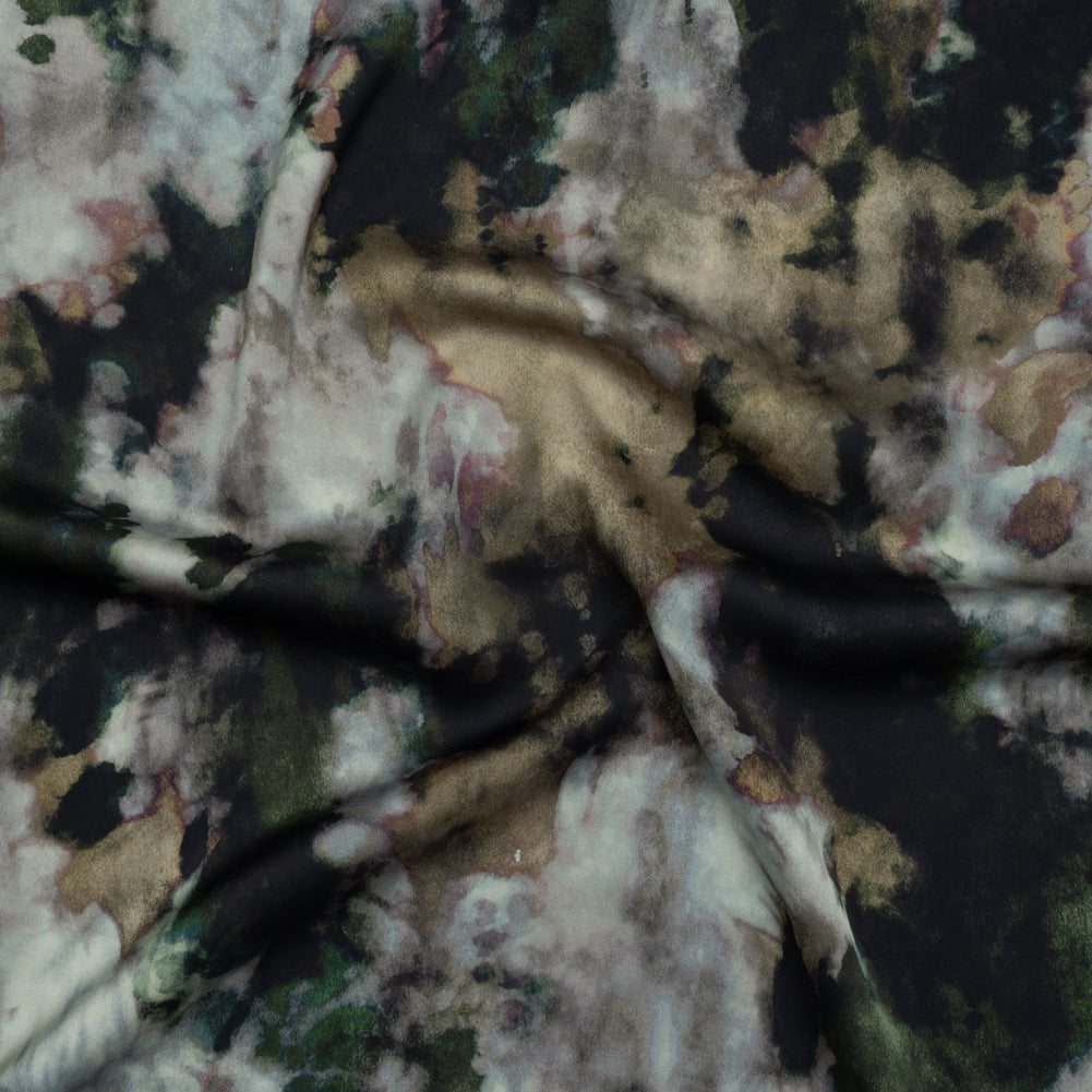 Polyester Satin - Forest Green, Beige and Muted Pale Blue Abstract Painting - Mood Exclusive Earthtone Flow Print Polyester Satin - Forest Green, Beige and Muted Pale Blue Abstract Painting - Mood Exclusive Earthtone Flow Print