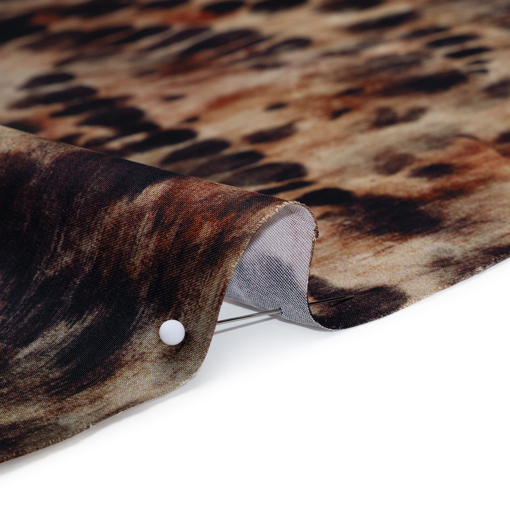 Polyester Satin - Black, Russet and Beige Abstract Animal-Like Spots - Mood Exclusive Savanna Blur Print - Detail Polyester Satin - Black, Russet and Beige Abstract Animal-Like Spots - Mood Exclusive Savanna Blur Print - Detail
