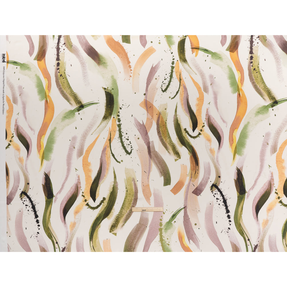 Polyester Satin - Forest Green, Plum Purple and Tangerine Abstract Watercolor Ribbons - Mood Exclusive Fluid Strokes Print - Full Polyester Satin - Forest Green, Plum Purple and Tangerine Abstract Watercolor Ribbons - Mood Exclusive Fluid Strokes Print - Full