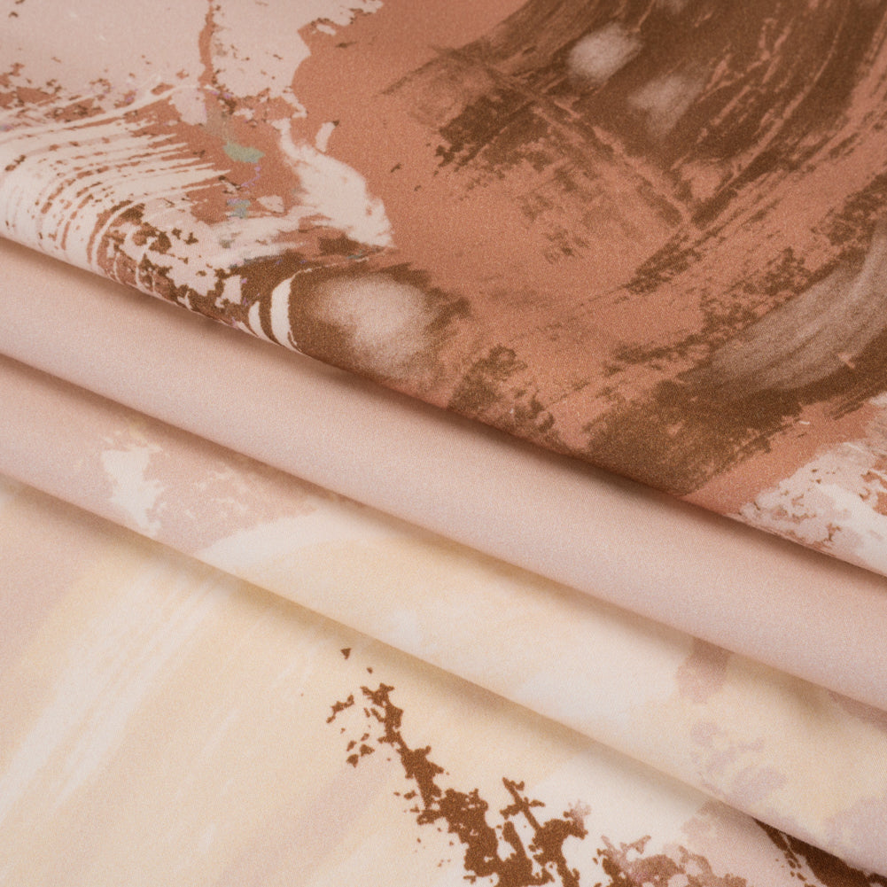Brushed Cotton Woven - Peachy Beige, Brown and Raspberry Pink Abstract Painting - Mood Exclusive Dust & Drizzle Print - Folded Brushed Cotton Woven - Peachy Beige, Brown and Raspberry Pink Abstract Painting - Mood Exclusive Dust & Drizzle Print - Folded