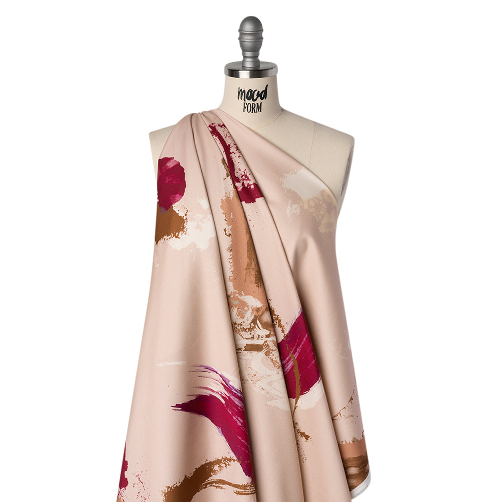Brushed Cotton Woven - Peachy Beige, Brown and Raspberry Pink Abstract Painting - Mood Exclusive Dust & Drizzle Print - Drape Brushed Cotton Woven - Peachy Beige, Brown and Raspberry Pink Abstract Painting - Mood Exclusive Dust & Drizzle Print - Drape