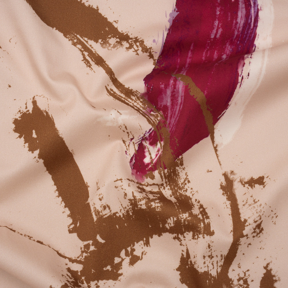 Brushed Cotton Woven - Peachy Beige, Brown and Raspberry Pink Abstract Painting - Mood Exclusive Dust & Drizzle Print Brushed Cotton Woven - Peachy Beige, Brown and Raspberry Pink Abstract Painting - Mood Exclusive Dust & Drizzle Print