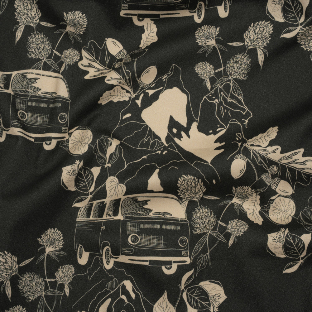 Brushed Cotton Woven - Charcoal and Beige Van in Nature - Mood Exclusive Scenic Route Print Brushed Cotton Woven - Charcoal and Beige Van in Nature - Mood Exclusive Scenic Route Print
