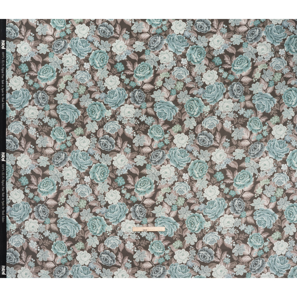Brushed Cotton Woven - Light Blue, Seafoam and Taupe Flower Garden - Mood Exclusive Soft Bloom Print - Full Brushed Cotton Woven - Light Blue, Seafoam and Taupe Flower Garden - Mood Exclusive Soft Bloom Print - Full