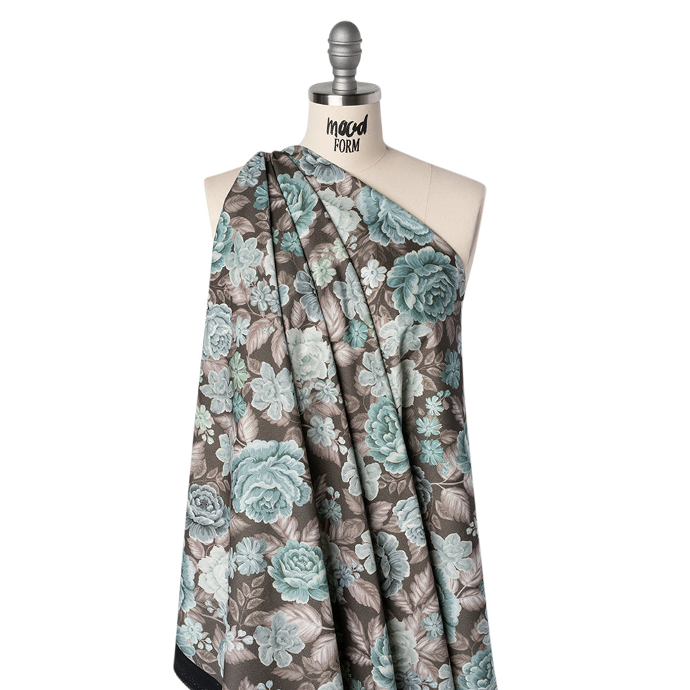Brushed Cotton Woven - Light Blue, Seafoam and Taupe Flower Garden - Mood Exclusive Soft Bloom Print - Drape Brushed Cotton Woven - Light Blue, Seafoam and Taupe Flower Garden - Mood Exclusive Soft Bloom Print - Drape