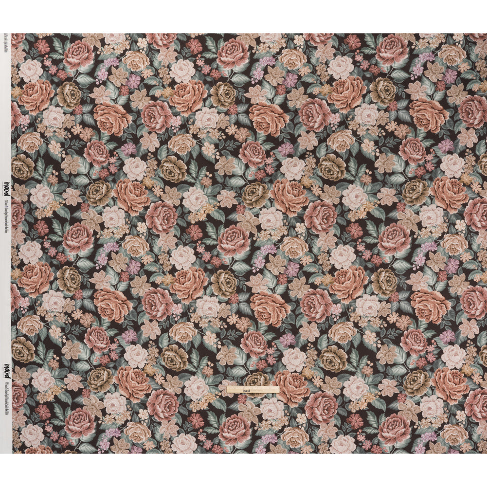 Brushed Cotton Woven - Light Pink, Soft Green and Black Flower Garden - Mood Exclusive Soft Bloom Print - Full Brushed Cotton Woven - Light Pink, Soft Green and Black Flower Garden - Mood Exclusive Soft Bloom Print - Full