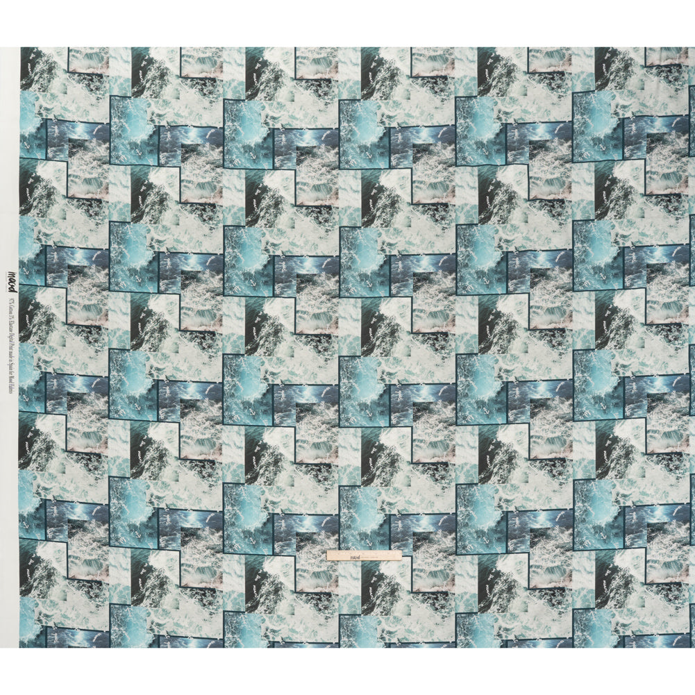 Brushed Cotton Woven - Blue and Gray Ocean Waves Collage - Mood Exclusive Currents & Cursive Print Brushed Cotton Woven - Blue and Gray Ocean Waves Collage - Mood Exclusive Currents & Cursive Print