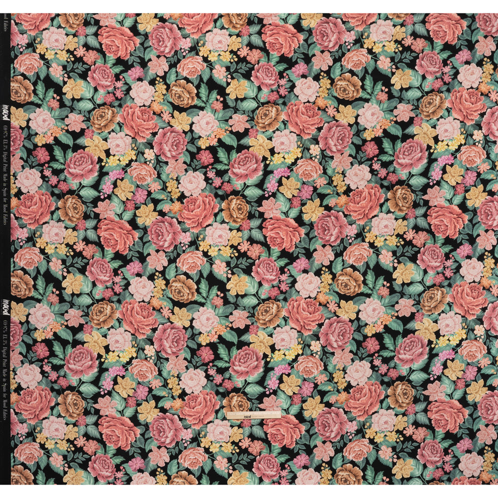 Brushed Cotton Woven - Coral Pink, Yellow and Green Flowers on Black - Mood Exclusive Briar Lane Print - Full Brushed Cotton Woven - Coral Pink, Yellow and Green Flowers on Black - Mood Exclusive Briar Lane Print - Full