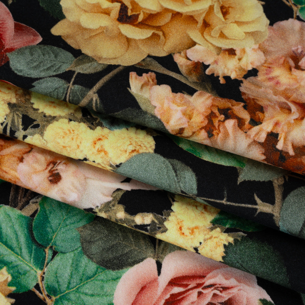 Brushed Cotton Woven - Red, Green and Yellow Photorealistic Florals - Mood Exclusive Botanica Viva Print - Folded Brushed Cotton Woven - Red, Green and Yellow Photorealistic Florals - Mood Exclusive Botanica Viva Print - Folded