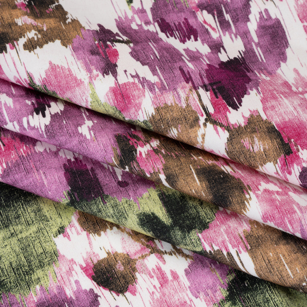 Brushed Cotton Woven - Purple, Green and Brown Ikat Florals - Mood Exclusive Reflecting Pool Print - Folded Brushed Cotton Woven - Purple, Green and Brown Ikat Florals - Mood Exclusive Reflecting Pool Print - Folded