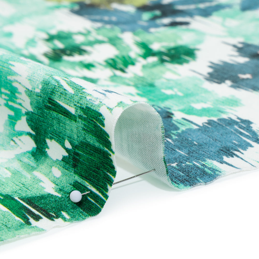 Brushed Cotton Woven - Green, Blue and Olive Ikat Florals - Mood Exclusive Reflecting Pool Print - Detail Brushed Cotton Woven - Green, Blue and Olive Ikat Florals - Mood Exclusive Reflecting Pool Print - Detail