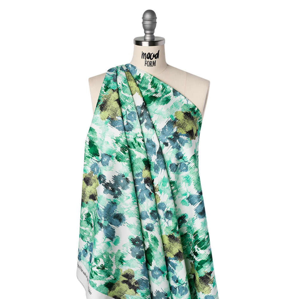 Brushed Cotton Woven - Green, Blue and Olive Ikat Florals - Mood Exclusive Reflecting Pool Print - Drape Brushed Cotton Woven - Green, Blue and Olive Ikat Florals - Mood Exclusive Reflecting Pool Print - Drape