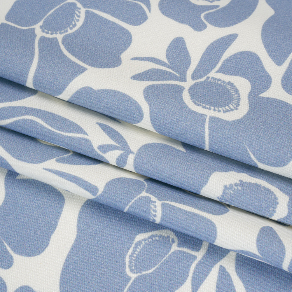 Brushed Cotton Woven - Blue and Off White Simple Poppies - Mood Exclusive Poppy Impressions Print Brushed Cotton Woven - Blue and Off White Simple Poppies - Mood Exclusive Poppy Impressions Print