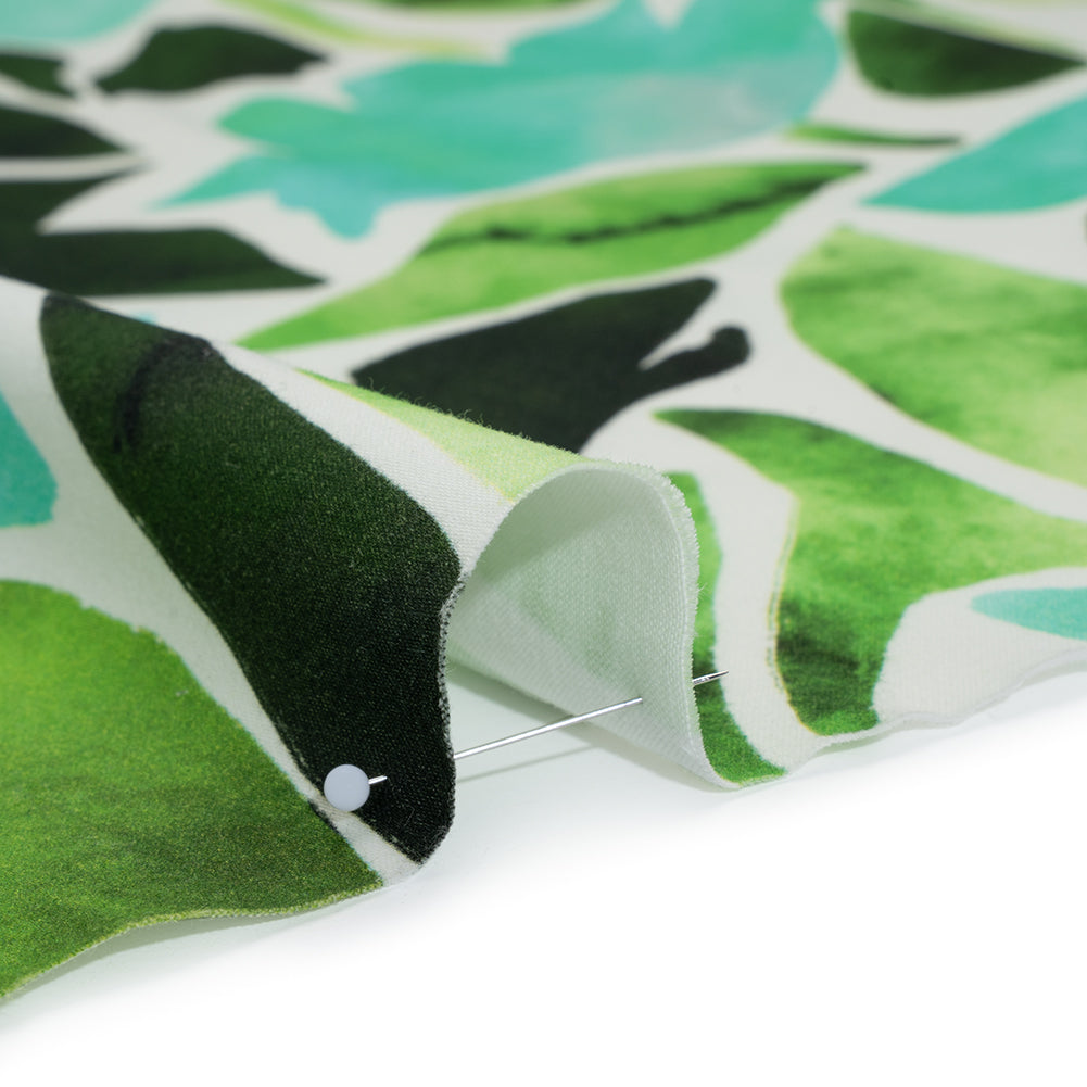 Brushed Cotton Woven - Aqua Blue, Lime and Forest Green Leaf Shapes - Mood Exclusive Watercolor Grove Print - Detail Brushed Cotton Woven - Aqua Blue, Lime and Forest Green Leaf Shapes - Mood Exclusive Watercolor Grove Print - Detail