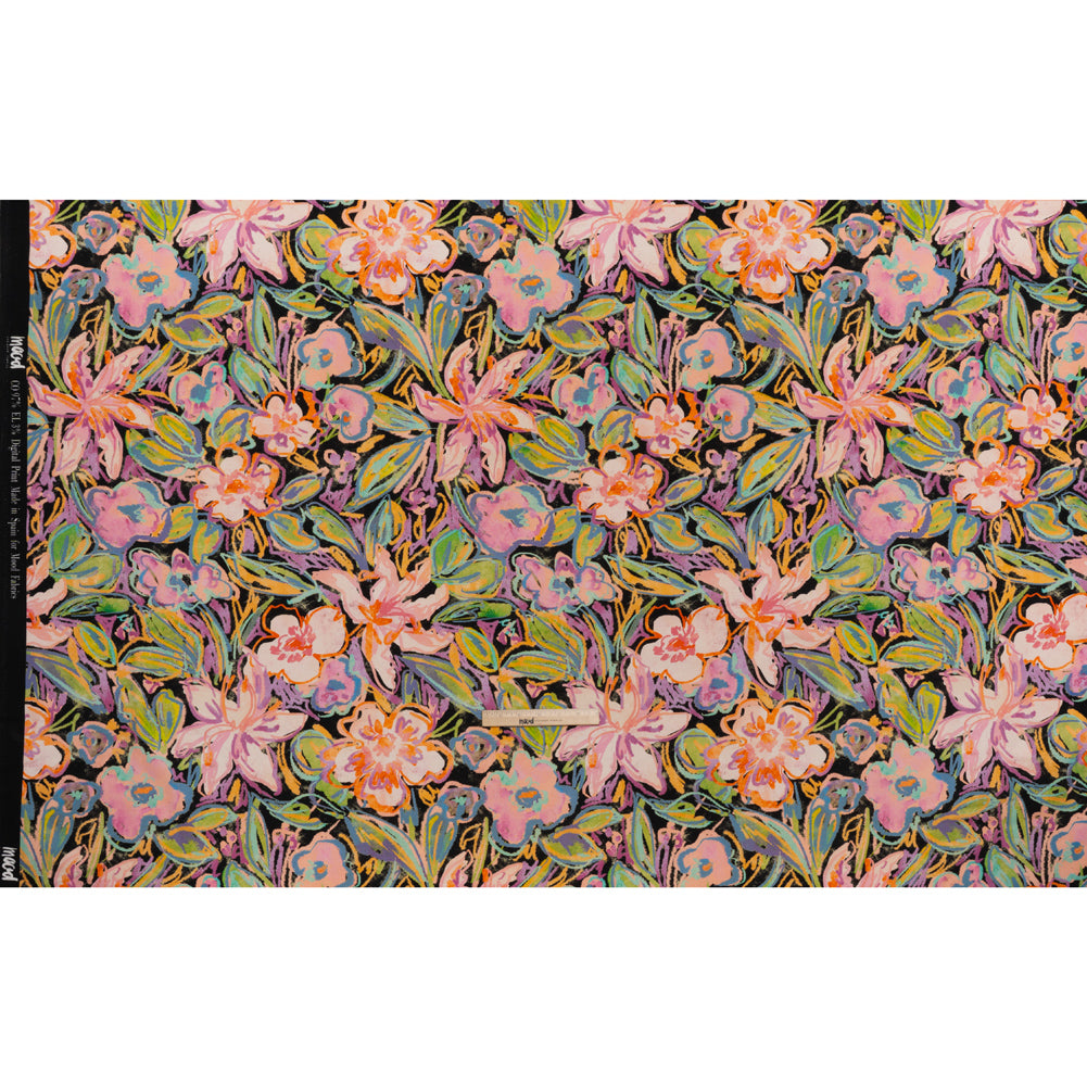 Brushed Cotton Woven - Pink, Floral Purple and Bright Green Chalk Drawing Flowers - Mood Exclusive Chalkboard Blossoms Print - Full Brushed Cotton Woven - Pink, Floral Purple and Bright Green Chalk Drawing Flowers - Mood Exclusive Chalkboard Blossoms Print - Full