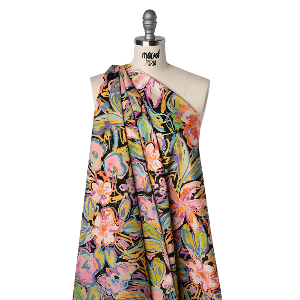 Brushed Cotton Woven - Pink, Floral Purple and Bright Green Chalk Drawing Flowers - Mood Exclusive Chalkboard Blossoms Print - Drape Brushed Cotton Woven - Pink, Floral Purple and Bright Green Chalk Drawing Flowers - Mood Exclusive Chalkboard Blossoms Print - Drape