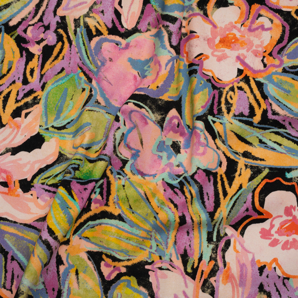 Brushed Cotton Woven - Pink, Floral Purple and Bright Green Chalk Drawing Flowers - Mood Exclusive Chalkboard Blossoms Print Brushed Cotton Woven - Pink, Floral Purple and Bright Green Chalk Drawing Flowers - Mood Exclusive Chalkboard Blossoms Print