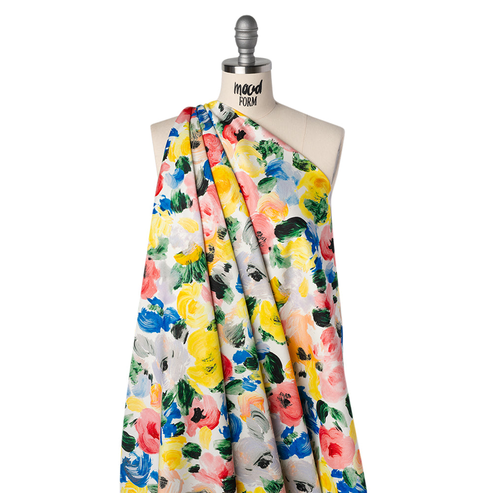 Brushed Cotton Woven - Red, Yellow and Blue Painted Roses - Mood Exclusive Palette of Petals Print Drape Brushed Cotton Woven - Red, Yellow and Blue Painted Roses - Mood Exclusive Palette of Petals Print Drape