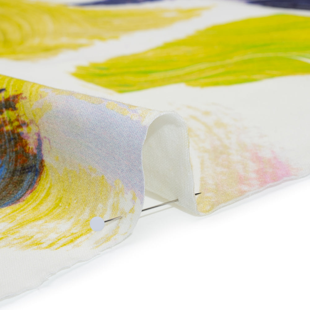 Brushed Cotton Woven - Chartreuse, Blue and Pale Purple Big Brush Strokes - Mood Exclusive Color Study Print - Detail Brushed Cotton Woven - Chartreuse, Blue and Pale Purple Big Brush Strokes - Mood Exclusive Color Study Print - Detail