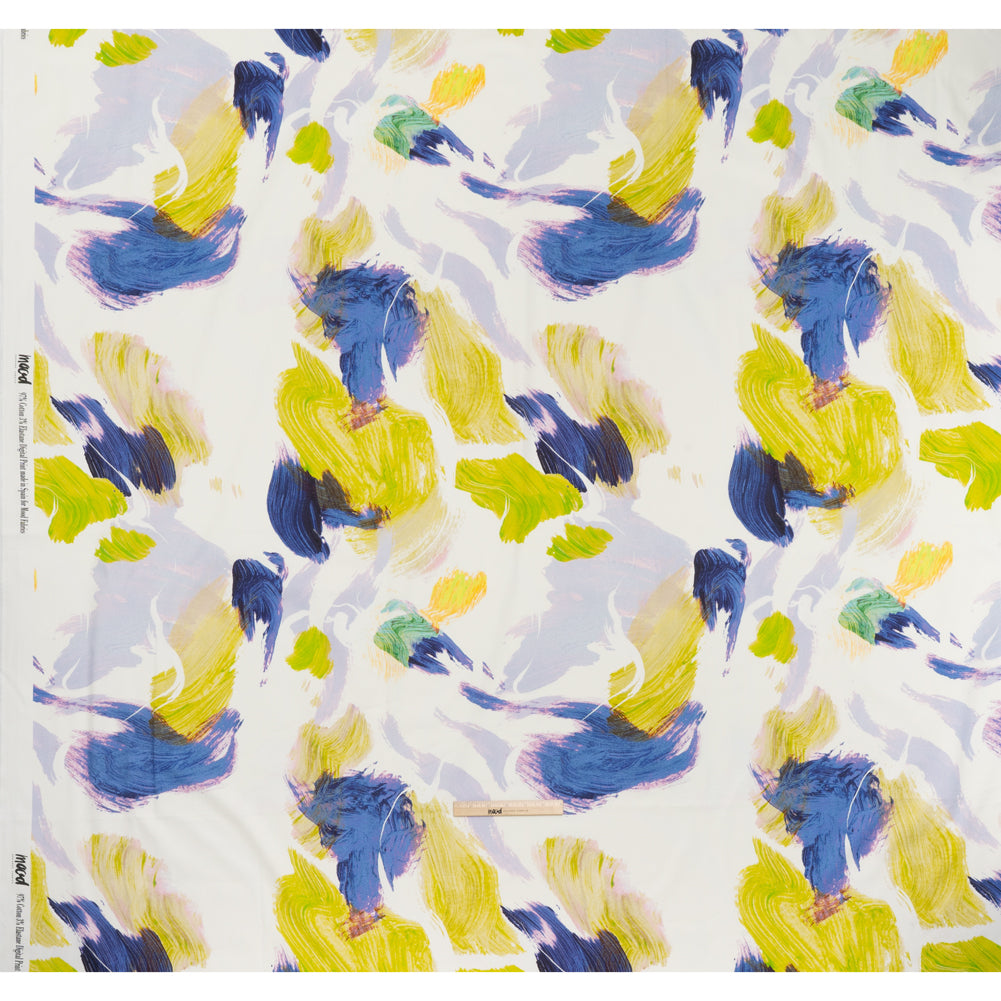 Brushed Cotton Woven - Chartreuse, Blue and Pale Purple Big Brush Strokes - Mood Exclusive Color Study Print - Full Brushed Cotton Woven - Chartreuse, Blue and Pale Purple Big Brush Strokes - Mood Exclusive Color Study Print - Full