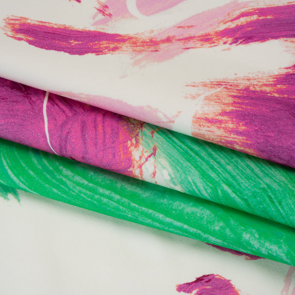 Brushed Cotton Woven - Emerald, Fuchsia and Pale Pink Big Brush Strokes - Mood Exclusive Color Study Print - Folded Brushed Cotton Woven - Emerald, Fuchsia and Pale Pink Big Brush Strokes - Mood Exclusive Color Study Print - Folded
