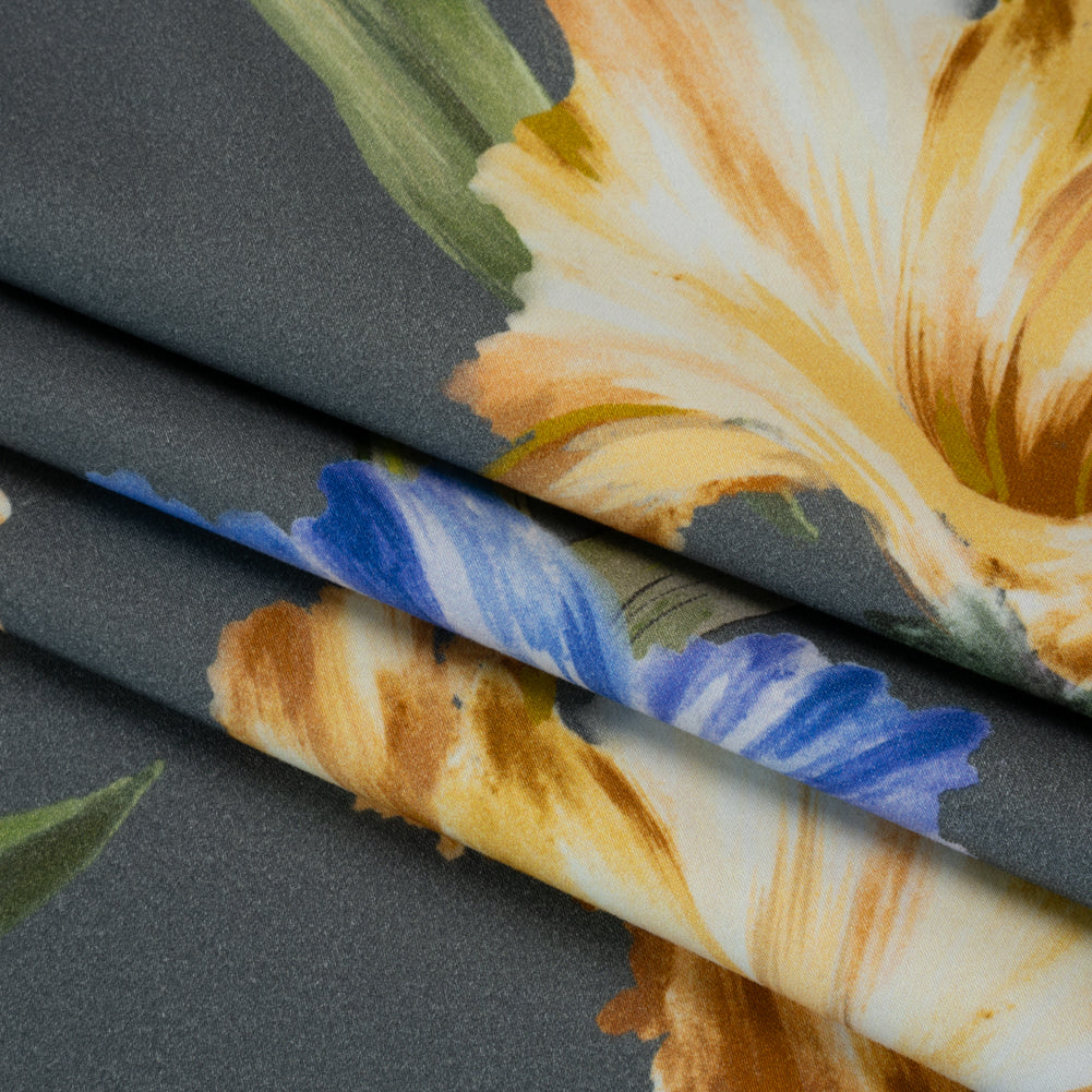 Brushed Cotton Woven - Golden Yellow, Blue and Gray Big Lilies - Mood Exclusive Language of Lilies Print Folded Brushed Cotton Woven - Golden Yellow, Blue and Gray Big Lilies - Mood Exclusive Language of Lilies Print Folded