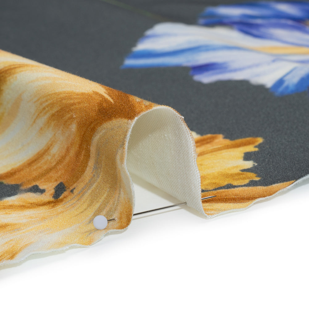 Brushed Cotton Woven - Golden Yellow, Blue and Gray Big Lilies - Mood Exclusive Language of Lilies Print Detail Brushed Cotton Woven - Golden Yellow, Blue and Gray Big Lilies - Mood Exclusive Language of Lilies Print Detail