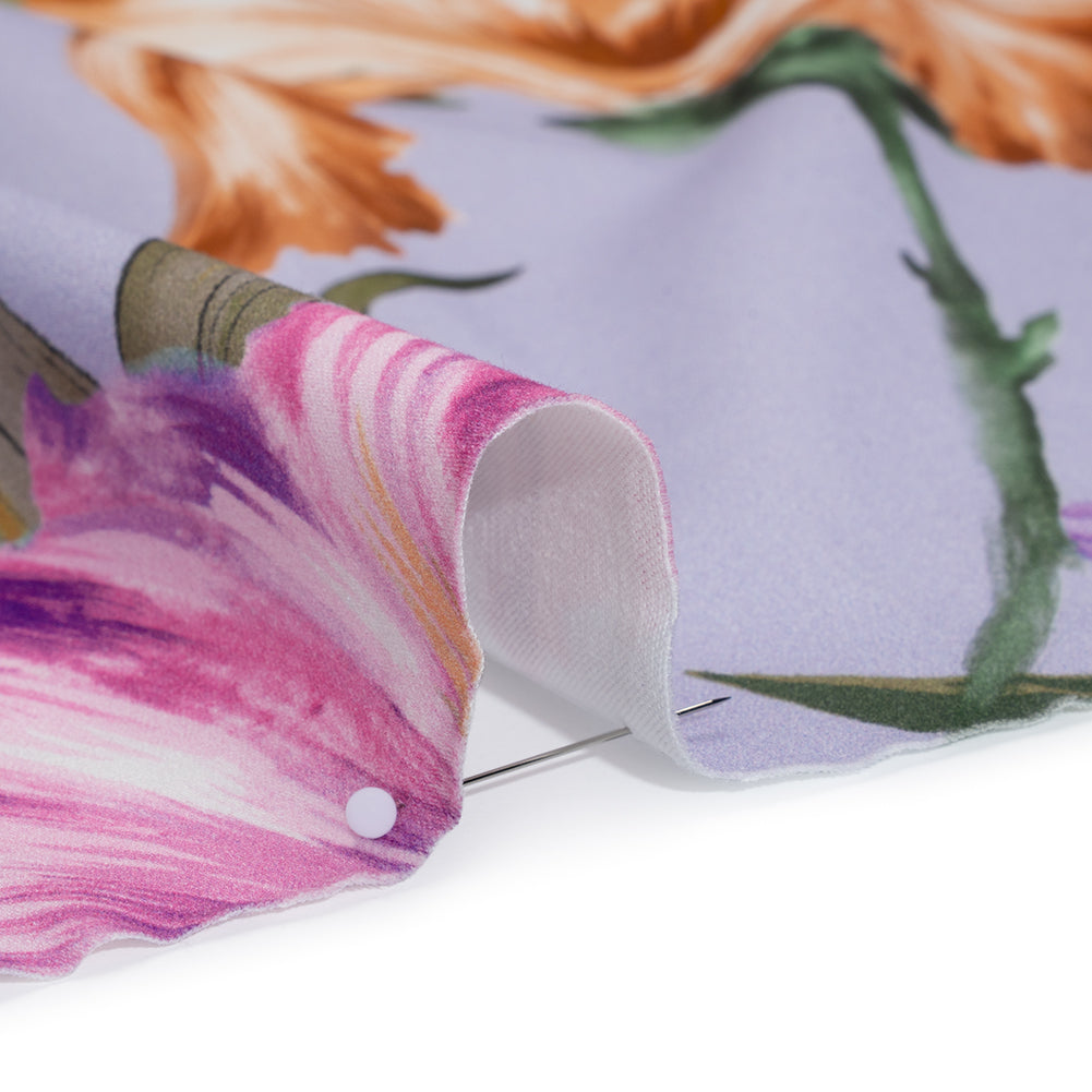 Brushed Cotton Woven - Burnt Orange, Purple and Lavender Big Lilies - Mood Exclusive Language of Lilies Print Detail Brushed Cotton Woven - Burnt Orange, Purple and Lavender Big Lilies - Mood Exclusive Language of Lilies Print Detail