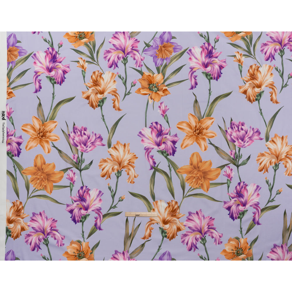 Brushed Cotton Woven - Burnt Orange, Purple and Lavender Big Lilies - Mood Exclusive Language of Lilies Print Full Brushed Cotton Woven - Burnt Orange, Purple and Lavender Big Lilies - Mood Exclusive Language of Lilies Print Full