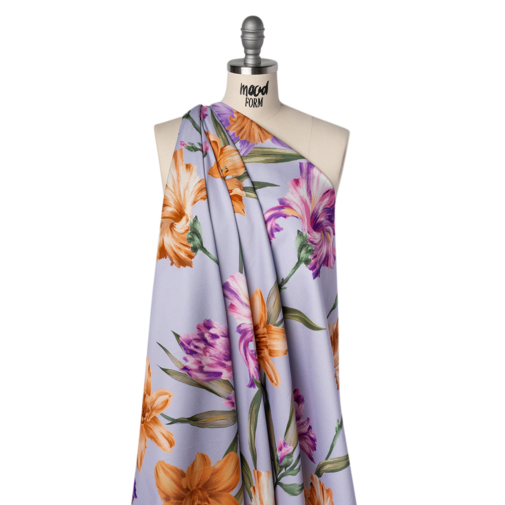 Brushed Cotton Woven - Burnt Orange, Purple and Lavender Big Lilies - Mood Exclusive Language of Lilies Print Drape Brushed Cotton Woven - Burnt Orange, Purple and Lavender Big Lilies - Mood Exclusive Language of Lilies Print Drape