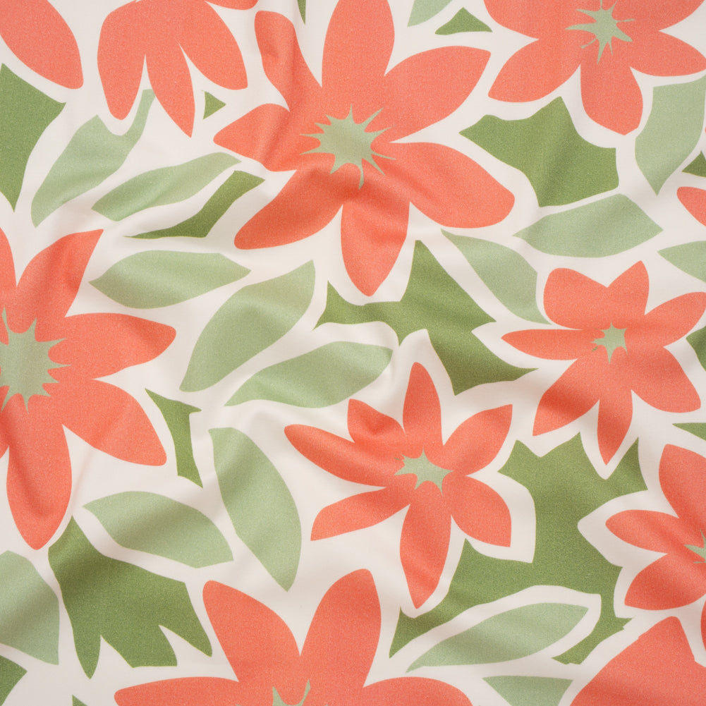 Brushed Cotton Woven - Coral Rose, Sage and Basil Green Flat Flowers - Mood Exclusive Bloom Block Print Brushed Cotton Woven - Coral Rose, Sage and Basil Green Flat Flowers - Mood Exclusive Bloom Block Print