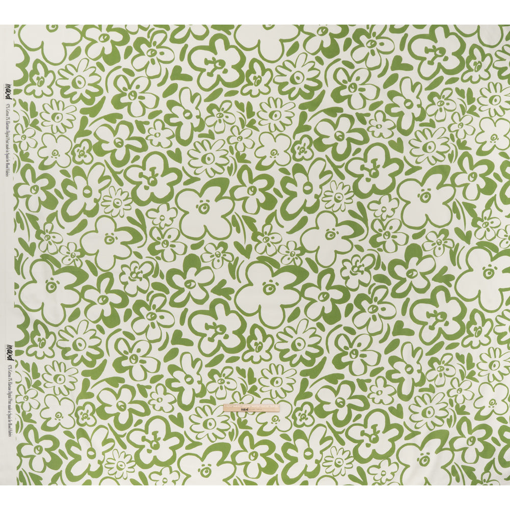 Brushed Cotton Woven - Green and Off White Flower Doodles - Mood Exclusive Sweet Scribbles Print Full Brushed Cotton Woven - Green and Off White Flower Doodles - Mood Exclusive Sweet Scribbles Print Full