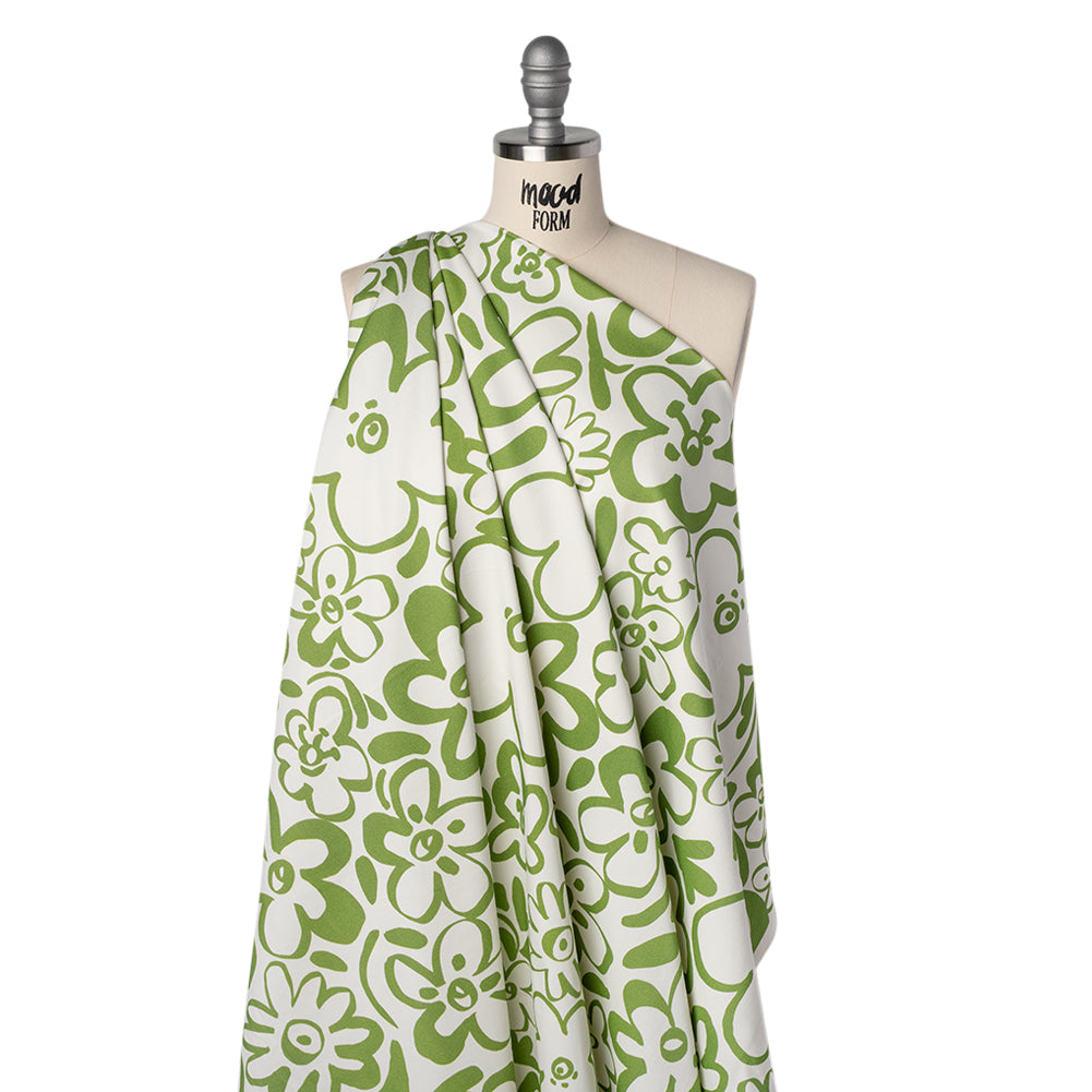 Brushed Cotton Woven - Green and Off White Flower Doodles - Mood Exclusive Sweet Scribbles Print Drape Brushed Cotton Woven - Green and Off White Flower Doodles - Mood Exclusive Sweet Scribbles Print Drape