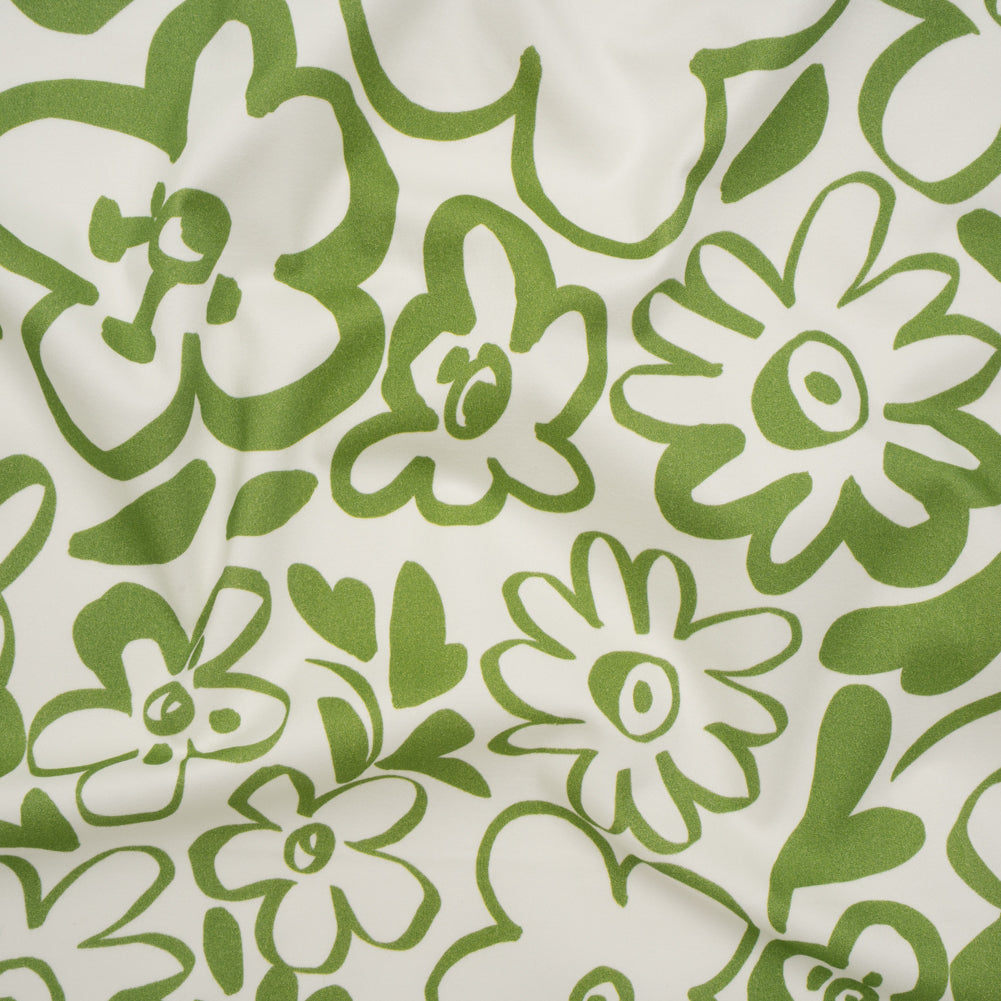 Brushed Cotton Woven - Green and Off White Flower Doodles - Mood Exclusive Sweet Scribbles Print Brushed Cotton Woven - Green and Off White Flower Doodles - Mood Exclusive Sweet Scribbles Print