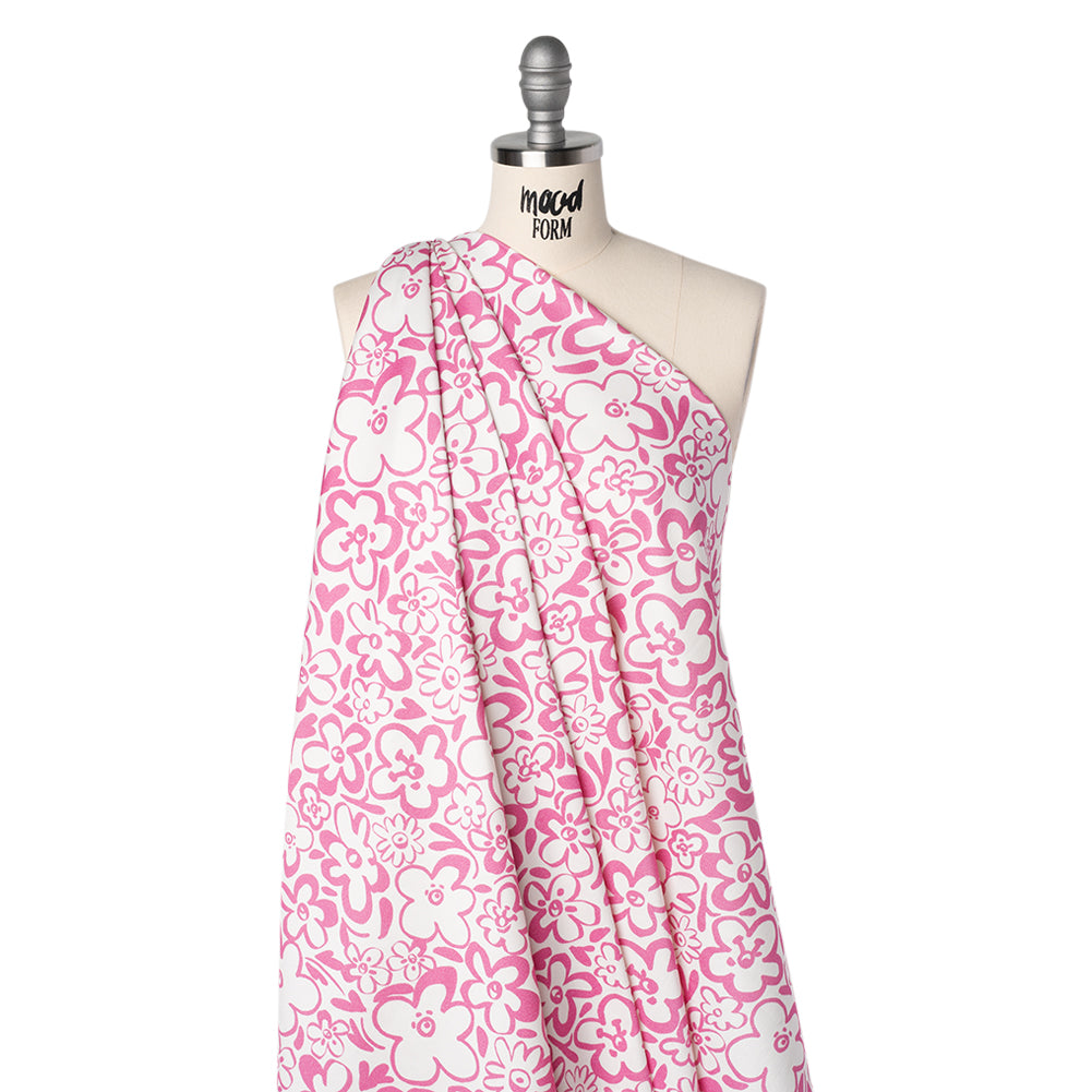 Brushed Cotton Woven - Pink and Off White Flower Doodles - Mood Exclusive Sweet Scribbles Print Drape Brushed Cotton Woven - Pink and Off White Flower Doodles - Mood Exclusive Sweet Scribbles Print Drape