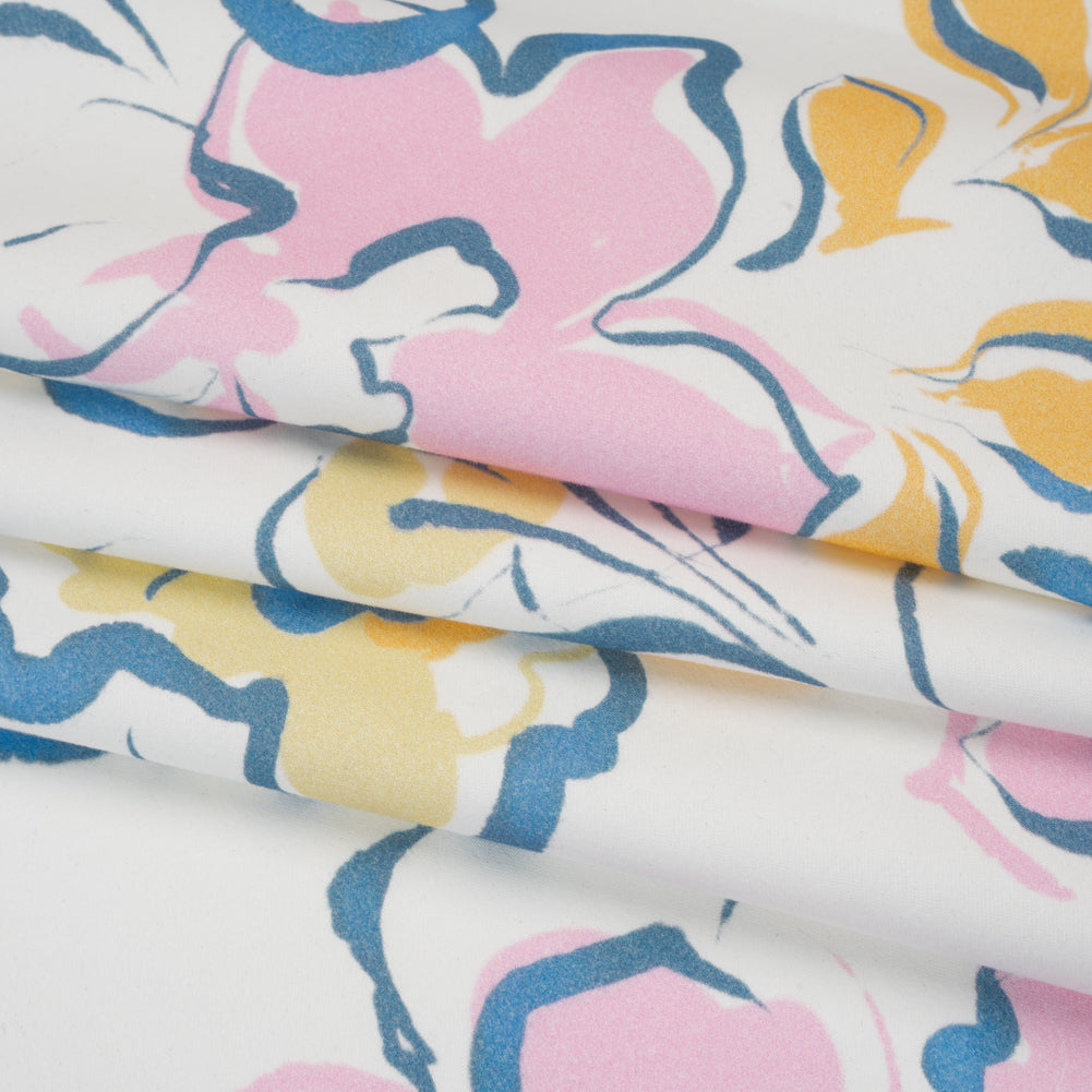 Brushed Cotton Woven - Baby Pink, Light Blue and Creamsicle Ink Brush Flowers - Mood Exclusive Pastel Botanica Print Brushed Cotton Woven - Baby Pink, Light Blue and Creamsicle Ink Brush Flowers - Mood Exclusive Pastel Botanica Print