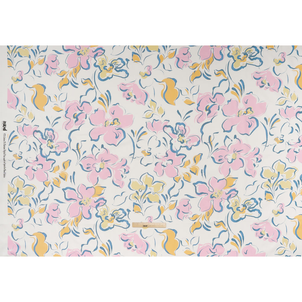 Brushed Cotton Woven - Baby Pink, Light Blue and Creamsicle Ink Brush Flowers - Mood Exclusive Pastel Botanica Print Brushed Cotton Woven - Baby Pink, Light Blue and Creamsicle Ink Brush Flowers - Mood Exclusive Pastel Botanica Print