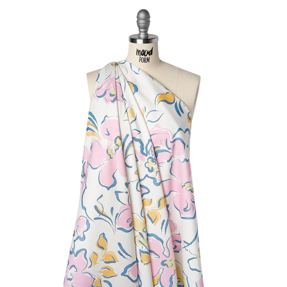 Brushed Cotton Woven - Baby Pink, Light Blue and Creamsicle Ink Brush Flowers - Mood Exclusive Pastel Botanica Print Brushed Cotton Woven - Baby Pink, Light Blue and Creamsicle Ink Brush Flowers - Mood Exclusive Pastel Botanica Print