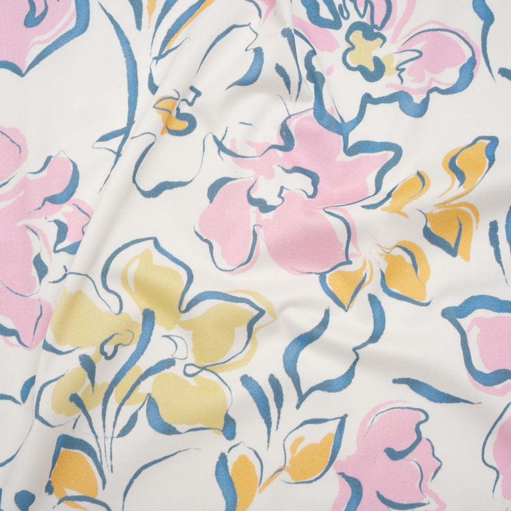 Brushed Cotton Woven - Baby Pink, Light Blue and Creamsicle Ink Brush Flowers - Mood Exclusive Pastel Botanica Print Brushed Cotton Woven - Baby Pink, Light Blue and Creamsicle Ink Brush Flowers - Mood Exclusive Pastel Botanica Print