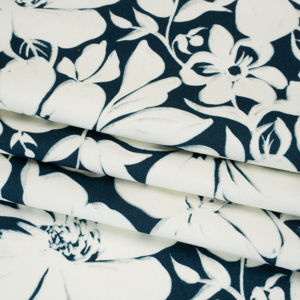 Brushed Cotton Woven - Navy and Ivory Floral - Mood Exclusive Whitewash Bloom Print Folded Brushed Cotton Woven - Navy and Ivory Floral - Mood Exclusive Whitewash Bloom Print Folded