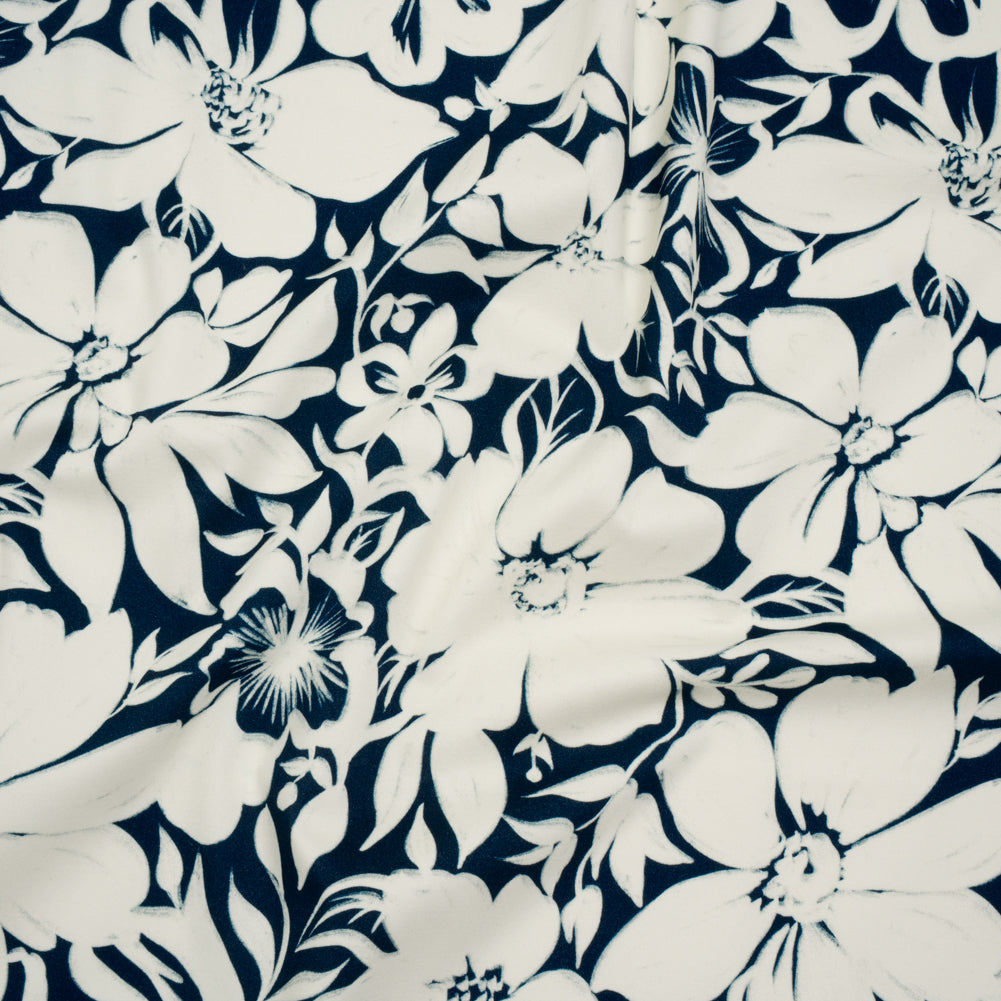 Brushed Cotton Woven - Navy and Ivory Floral - Mood Exclusive Whitewash Bloom Print Brushed Cotton Woven - Navy and Ivory Floral - Mood Exclusive Whitewash Bloom Print